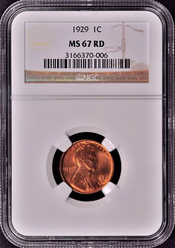 1929 LINCOLN BRONZE 1C NGC MS 67 RD  