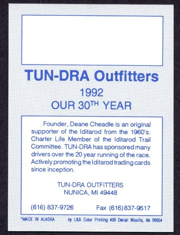 Tun Dra Outfitters signed= Deane Cheadle Siberian Husky  