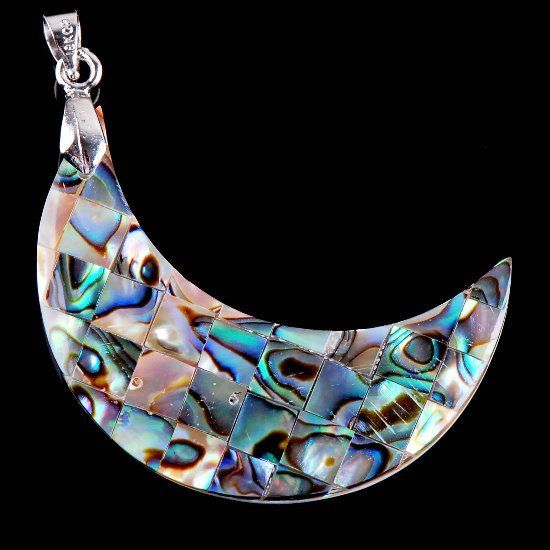 Gorgeous Abalone MOP Shell Jigsaw Crescent Pendant 1pc  