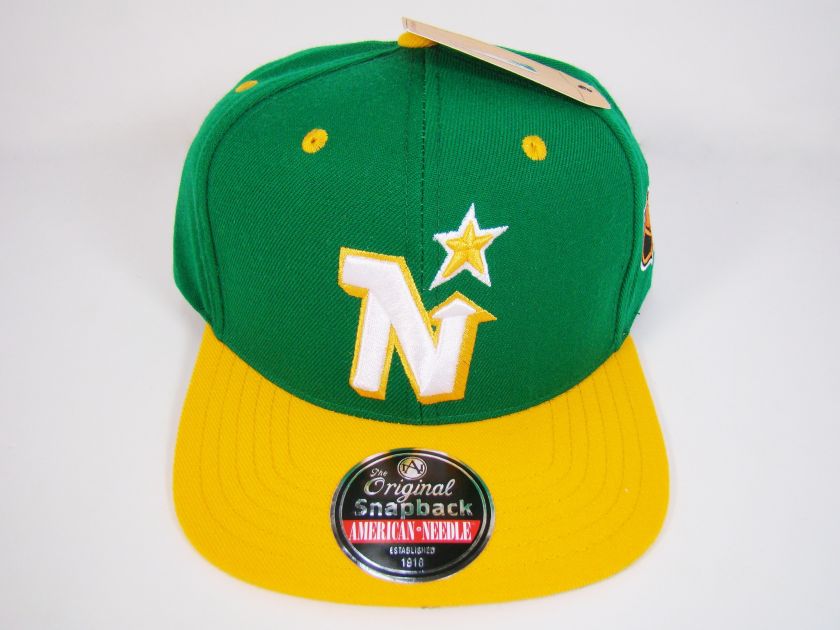 MINNESOTA NORTH STARS SNAPBACK HAT GREEN BLOCKHEAD AMERICAN NEEDLE NHL 