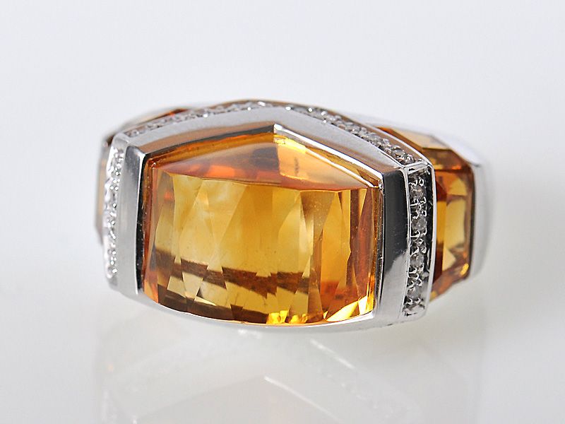 Gadi18K White Gold Citrine Pave Diamond Domed Ring  