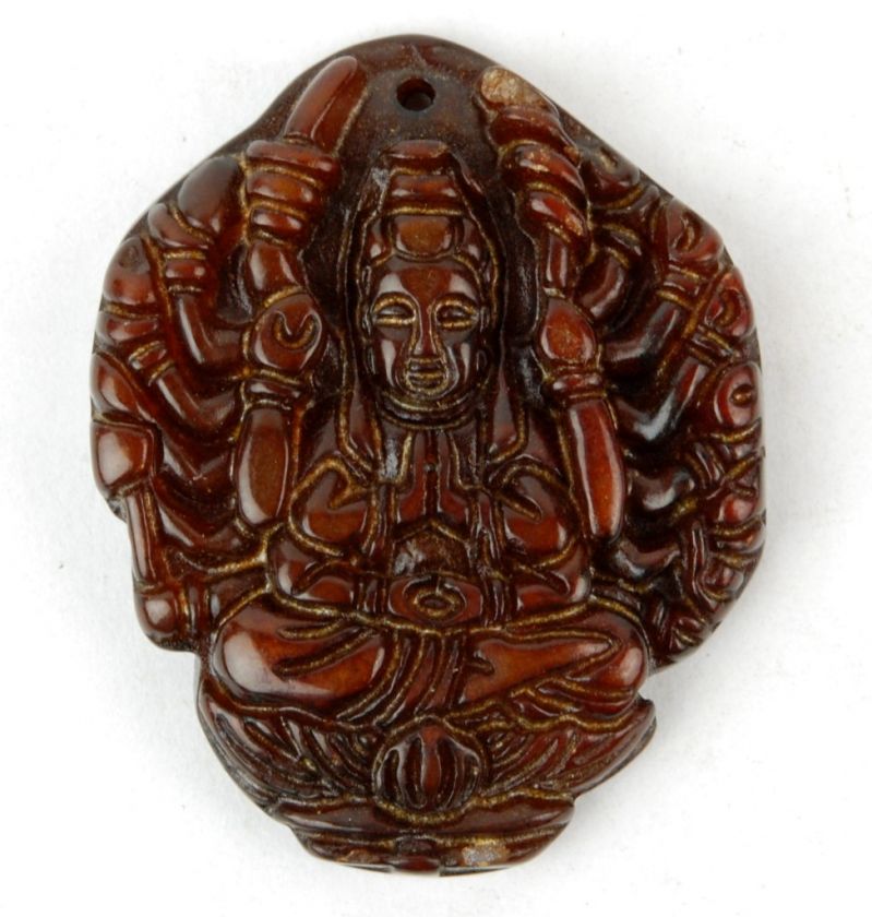 JADE KWAN YIN THOUSAND ARM PENDANT Goddess Deity Guan  