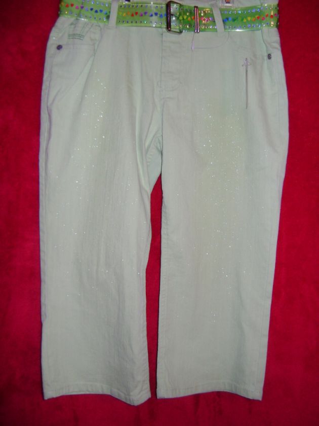 New~Girls Mint Green Sparkle 10 1/2 Jeans w/ belt Pants  