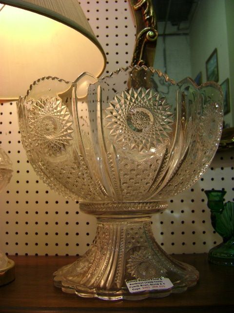 HEISEY #1235 BEADED PANEL & SUNBURST PUNCH BOWL/STAND  