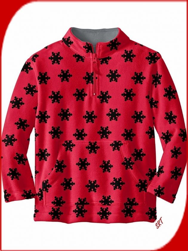 NWT HANNA ANDERSSON MICROFLEECE HALF ZIP RED SNOWFLAKES 110 6  