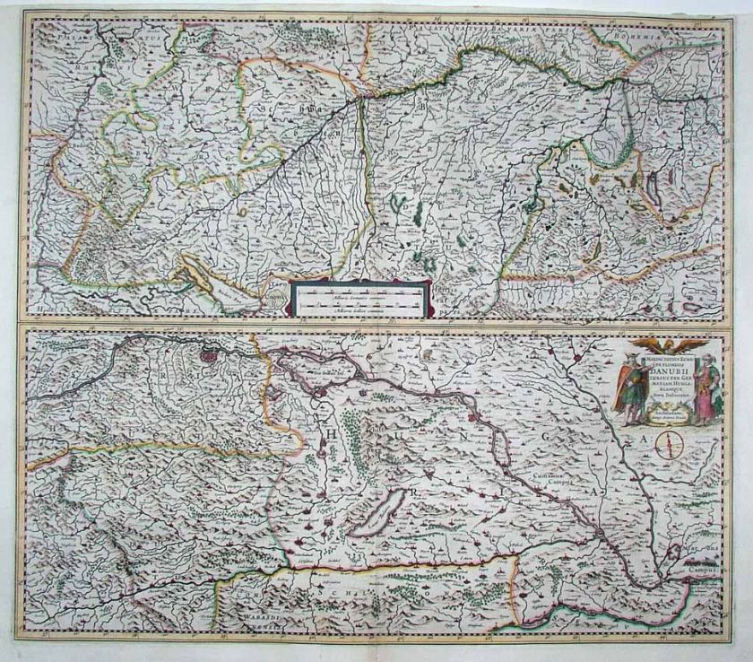 1633 Hondius COURSE OF THE DANUBE Source to Belgrade  