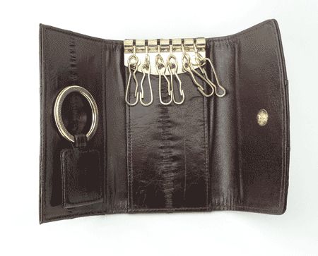 EEL SKIN LEATHER KEY CASE HOLDER CHAIN PURSE in BROWN  