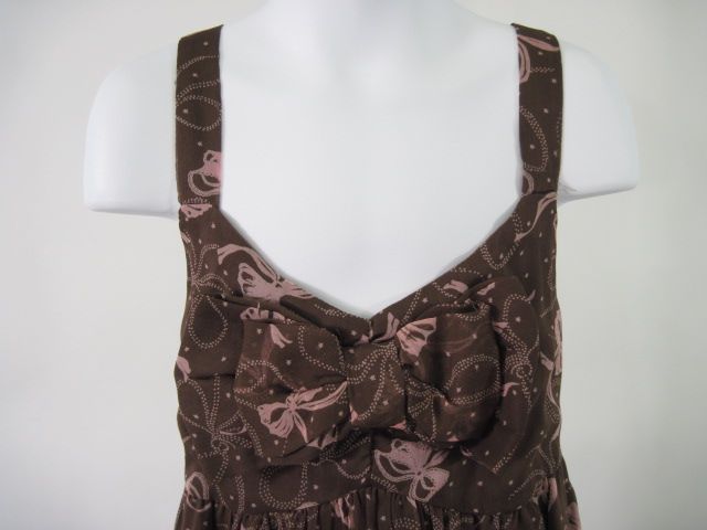 PIROUETTE Girls Brown Pink Silk Bowtie Print Dress 12P  