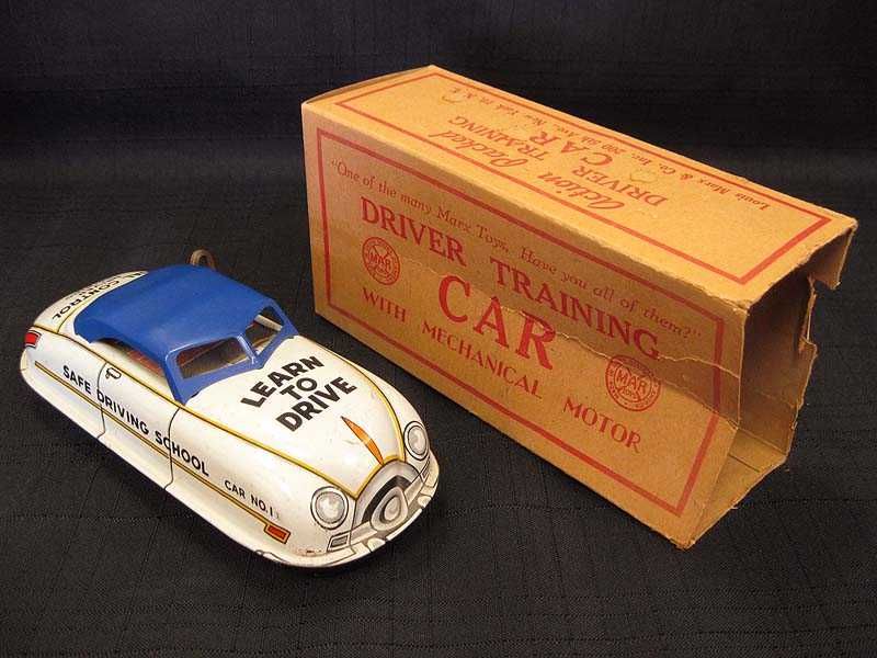 1950s Marx Action Packed Driver Training Car Tin Wind Up Toy w/ Box 