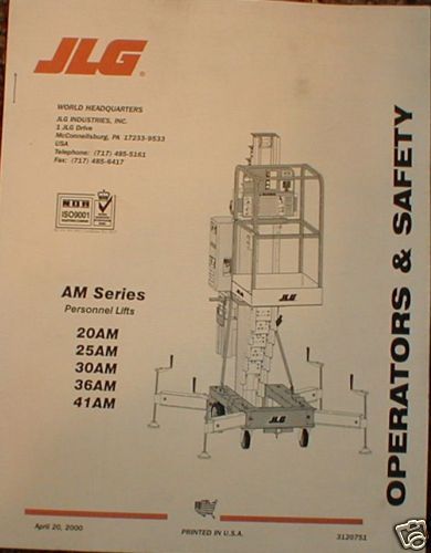 JLG 20AM 25AM 30AM 36AM 41AM Manlift Operators Manual  