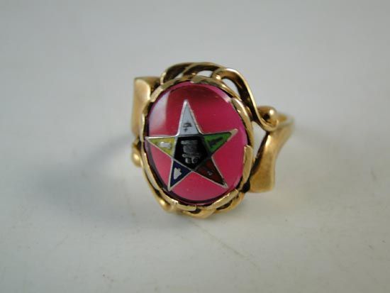 Vintage Order of Eastern Star 10K Yellow Gold Cocktail Ladies Ring 