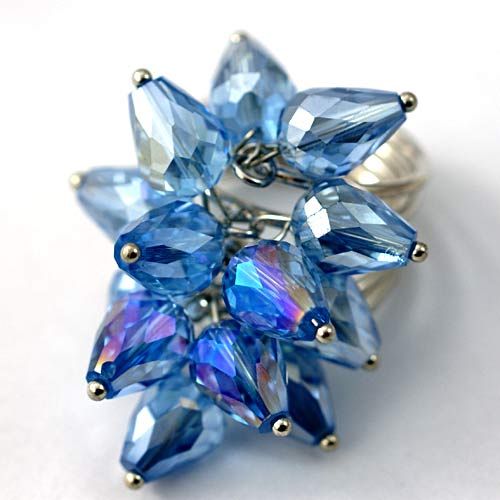 d8419 Size 7 8 Ladys Azure Teardrop Crystal Glass Beads Cooktail Ring 