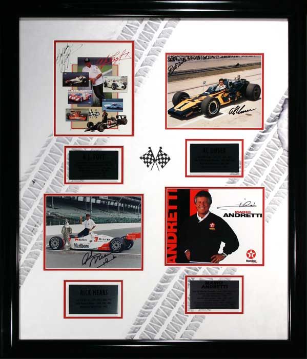 FOYT AL UNSER RICK MEARS MARIO ANDRETTI SIGNED AUTOGRAPH 