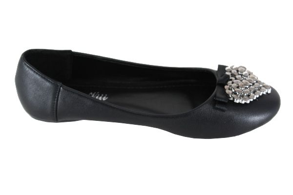 PU material finish ballerina flat embellished with large Gems/Stones 