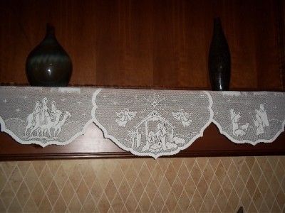 IVORY MANTLE SHELF RUNNER NATIVITY DESIGN CHRISTMAS HOLIDAY 96 X 20 