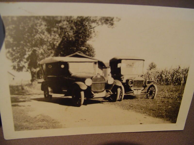 1920s Ford photo border collie dog on the farm bonnet  