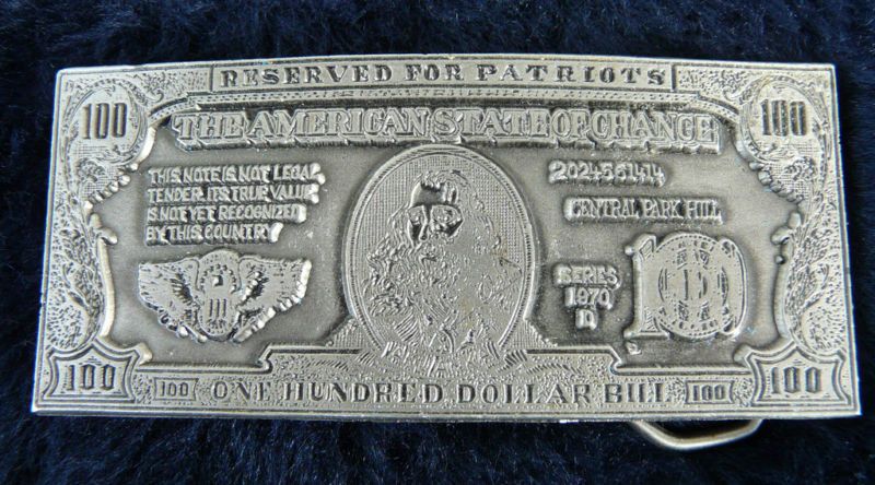 Vintage Money One Hundred Dollar Bill Belt Buckle  