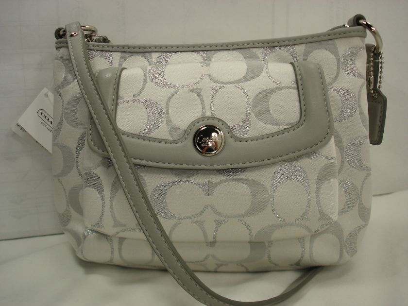 Free Ship NEW COACH 46410 SIGNATURE GREY SILVER POCKET Swingpack 