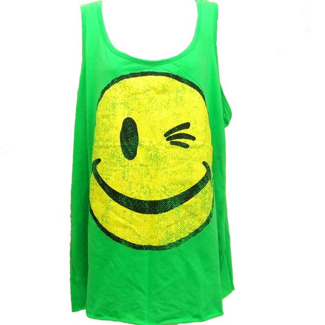 Womens Joe Boxer Green Tank Top Winking Smiley 1X Plus  