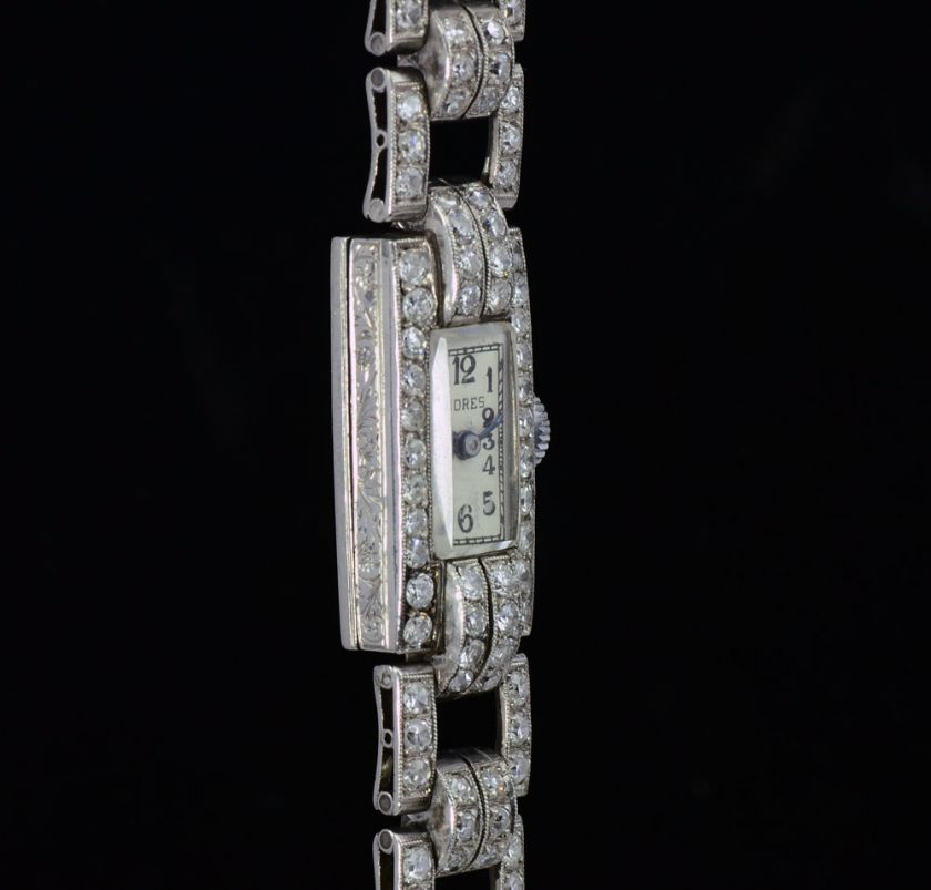 Art Deco Vintage Platinum 3.3ct Diamond Ladies Watch Dores 15 Jewel 
