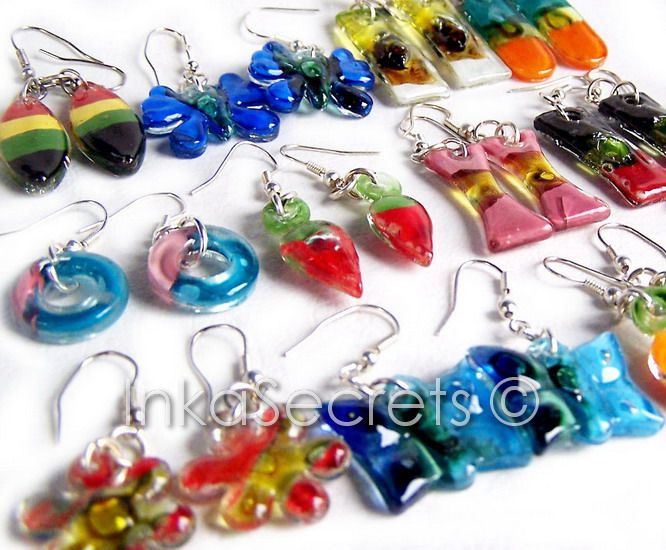 40 Pairs FUSED GLASS EARRINGS WHOLESALE HANDMADE PERU  