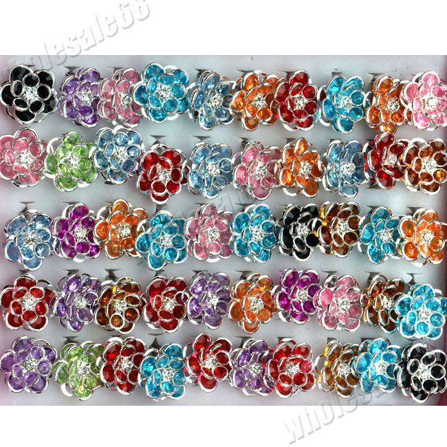 FREE wholesale lots large flower crystal resin rhinestone silver 