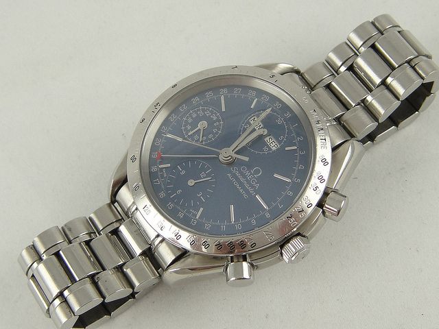 Authentic Omega Speedmaster Chrono Auto Mens Blue Dial Watch  