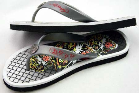 ED Hardy Kids Beachcomber Flip Flops Tiger White NEW  