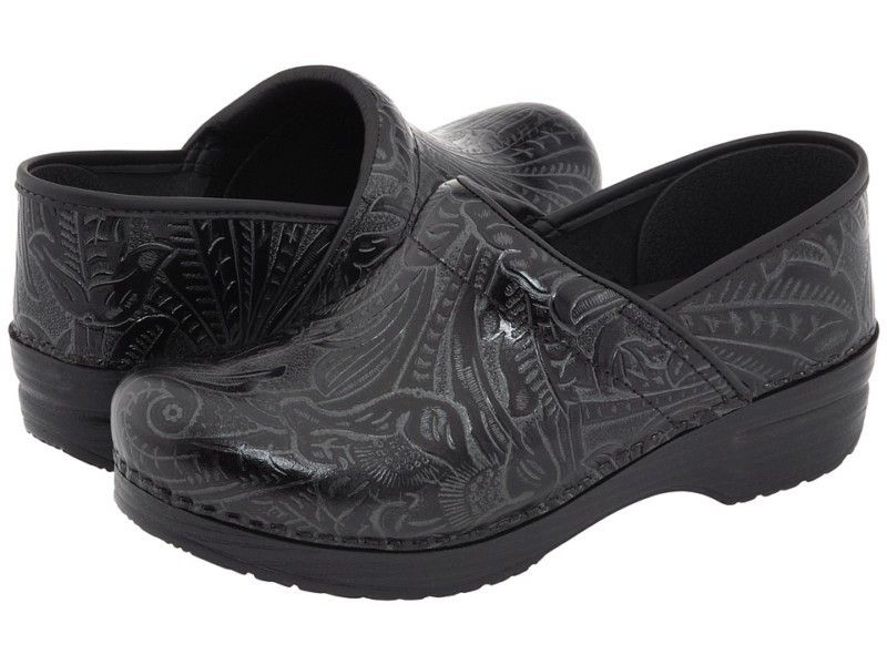 Womens Dansko Professional Clogs Black Tooled Leather  