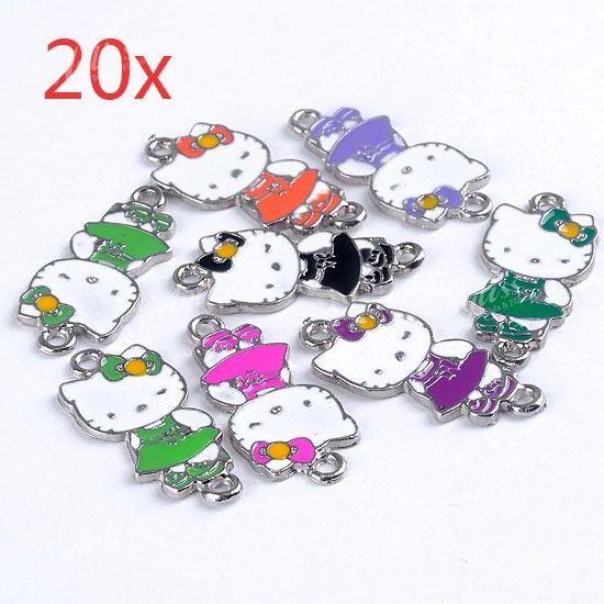 20pcs Mix Color Enamel Kitty Bail Findings Charms Pendant Beads DIY 