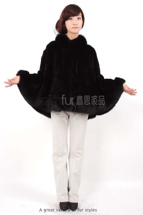 Rex Rabbit Fur Cape/Wrap/Poncho with Fox Fur trimmed  