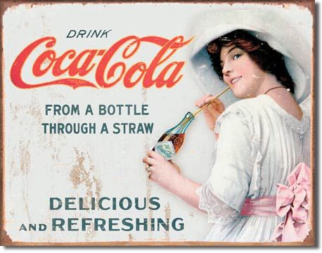 Coca Cola Sip Coke Bottle Thru Straw Collector Tin Sign  