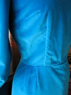 TURQUOISE VELVET VELVETEEN VINTAGE 50s PARTY DRESS~S/M  