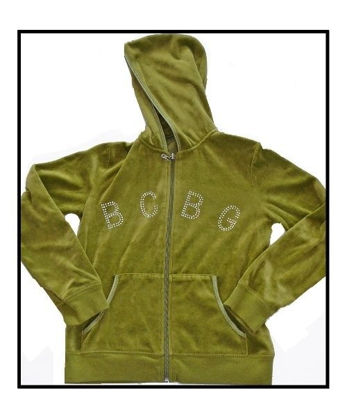 BCBG Girl Olive Green Velour Hoodie Rhinestone 14 EUC  