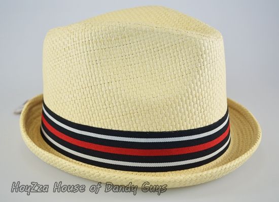 Mens Stripe Band CubanStyle Upturn Short Brim Straw Hat  