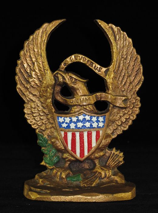   CAST IRON PATRIOTIC EAGLE BOOKENDS HUBLEY E PLURIBUS UNUM  