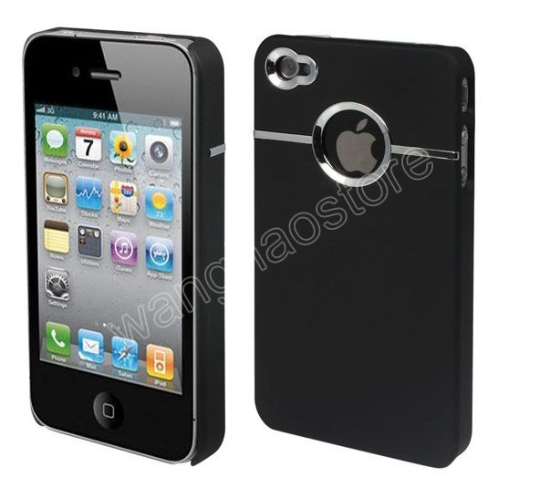 Black DELUXE Rubber Coated Case COVER CHROME FOR ALL iPhone 4 4S 4G 