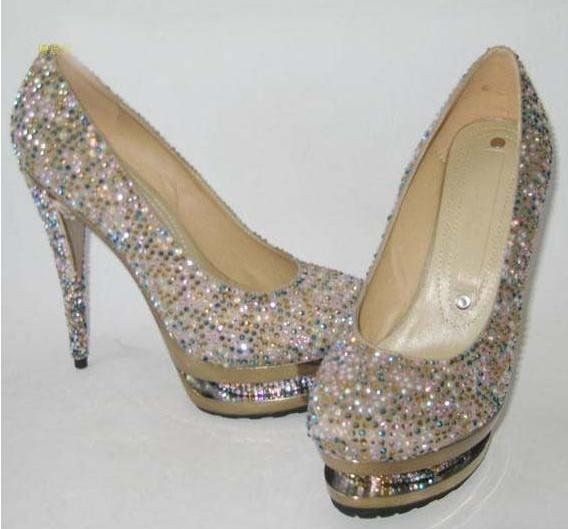 Hot Two Paragraph Platform High Heel Diamond Pumps  