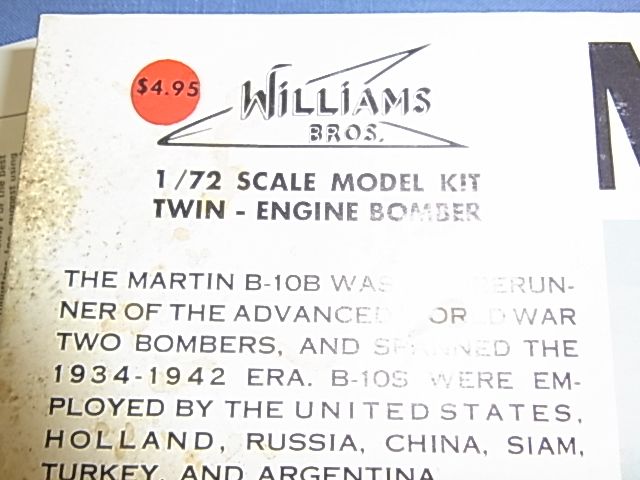   MARTIN B 10B * WILLIAMS BROS.* MODEL AIRPLANE KIT 1/72 VINTAGE  