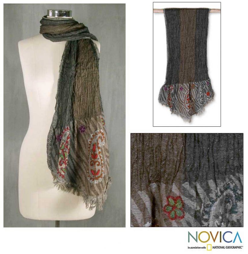 AUTUMN GLORY~~India Shirred Wool Scarf by Novica  