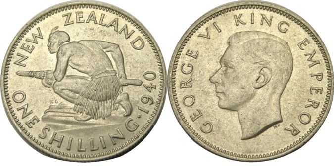 elf New Zealand 1 Shilling 1940 Silver World War II  