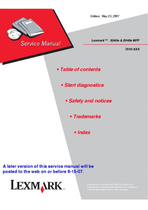 Lexmark X940e X945e C930 C935 Service and Repair Manual  