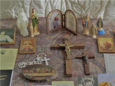 NEW & VINTAGE LARGE CATHOLIC LOT   CRUCIFIXES, ROSARIES, STATUES 