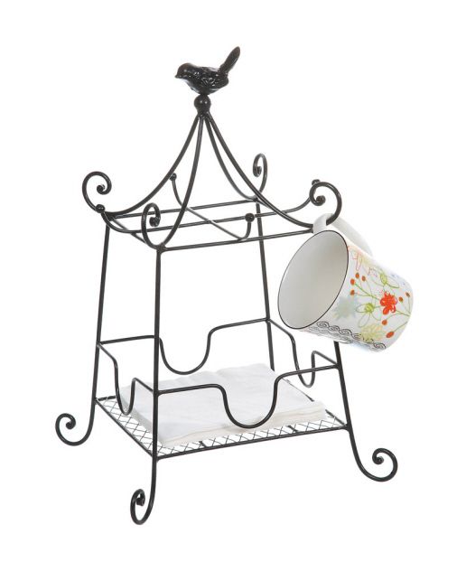 Metal PAGODA BIRD NAPKIN & MUG HOLDER Aviary Server NEW  