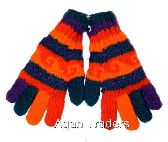 NEW HAND KNITTED WOOL GLOVES W/ INNER FLEECE FAIR TRADE  