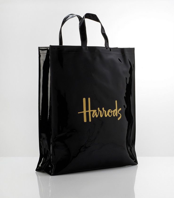 HARRODS FAMOUS BLACK SHOPPING TOTE BAG LARGE  