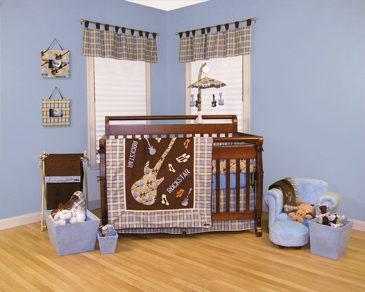   BROWN GUITARS BABY BOY BABY GIRL 15 PC NURSERY CRIB BEDDING SET  