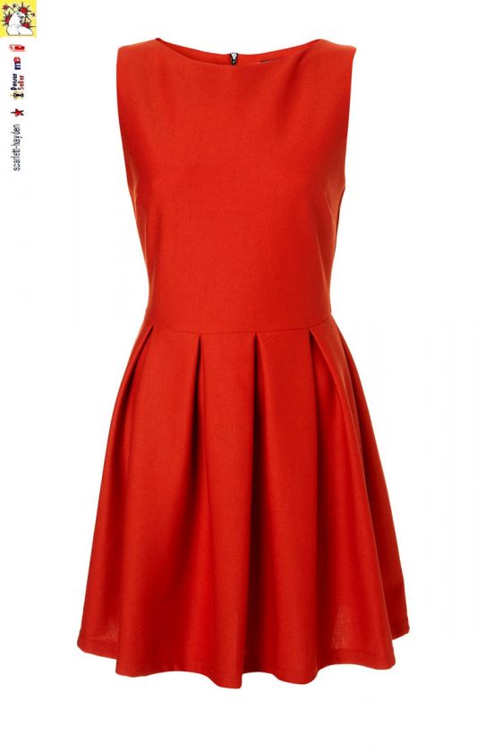 New Topshop Lipstick Red Pleated Skater Dress Size 8 10 12 14 16 