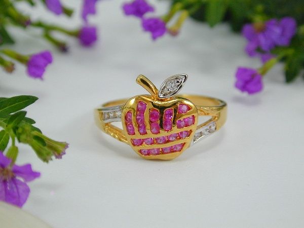 ADORABLE APPLE RUBY CZ 18K 24K Gold GP Thai Ring S8.25  