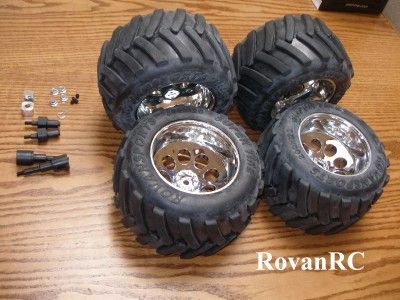   Tires on chrome rims with adapters fits HPI Baja 5B 5T KM   